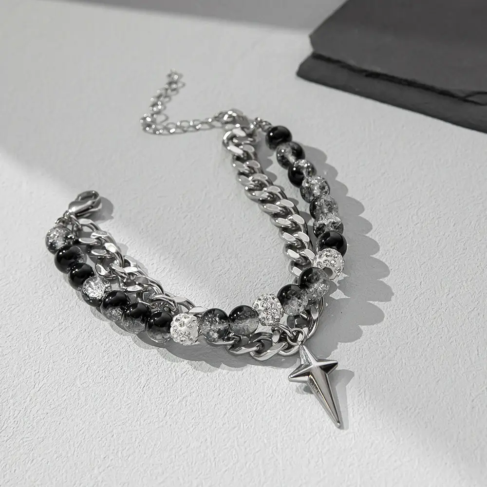 Titanium Steel Colorless Cuban Bracelet