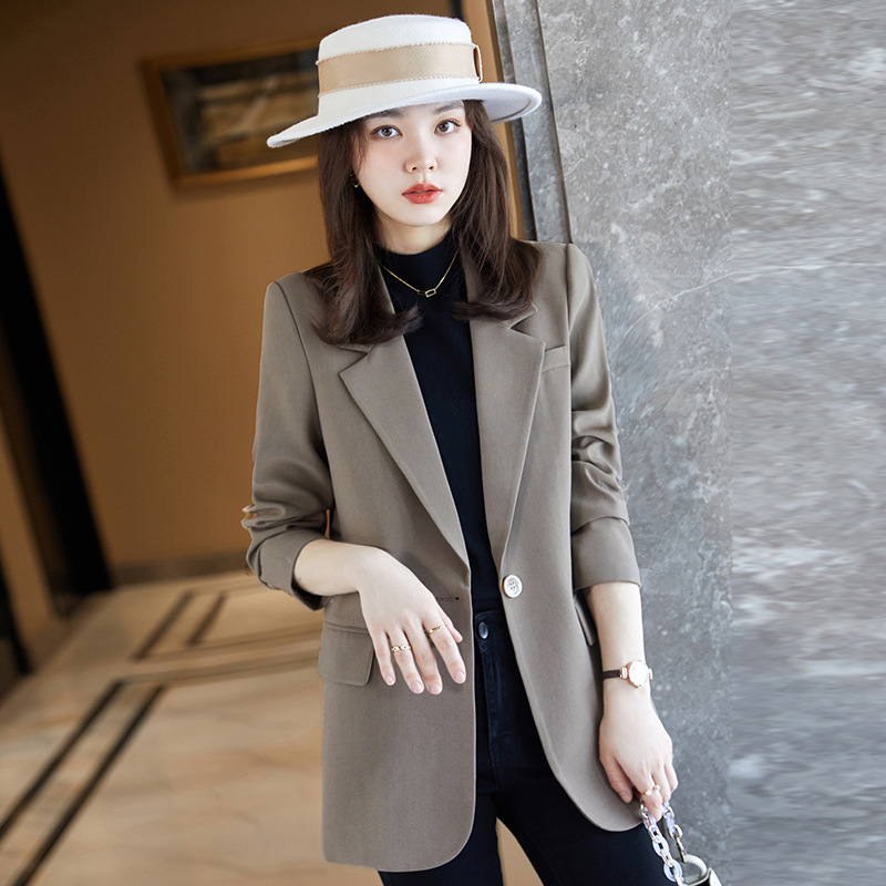 One Button Viscose Lapel Temperament Commuter Brown Solid Color Suit Brown - Shop at LoveMi