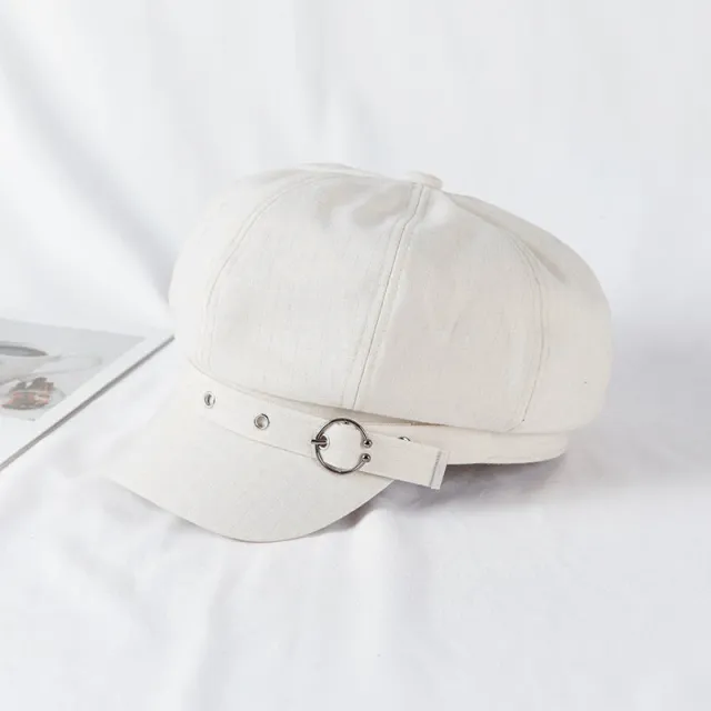 Women's Retro Fashion Metal Ring Buckle Bright Silk Beret White - Shop at LoveMi