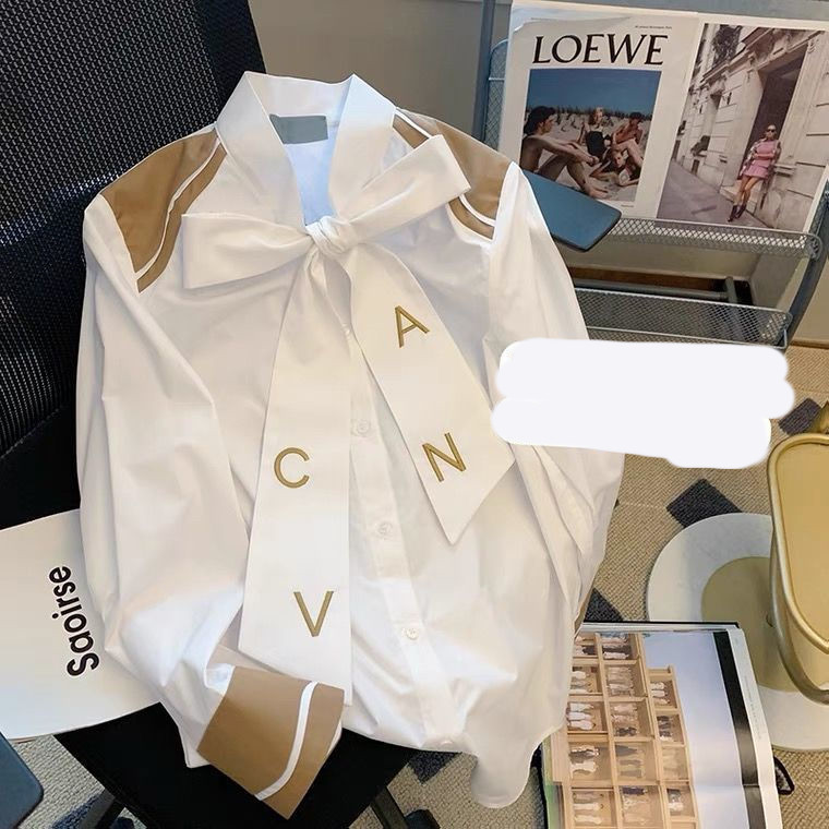 Fashionable White Tie Bow Shirt For Women