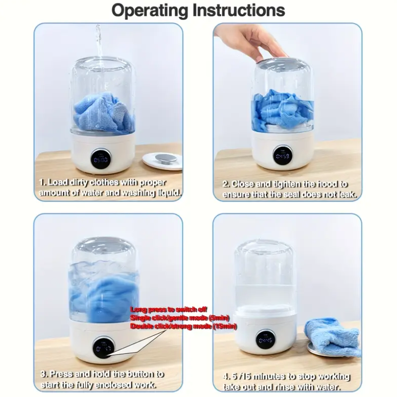 Portable Mini Washer, USB Rechargeable Cordless, 1.2L Capacity For Underwear, Socks & Baby Clothes, 3 Cleaning Modes, Quiet & Compact For Travel, Dorm, Apartment