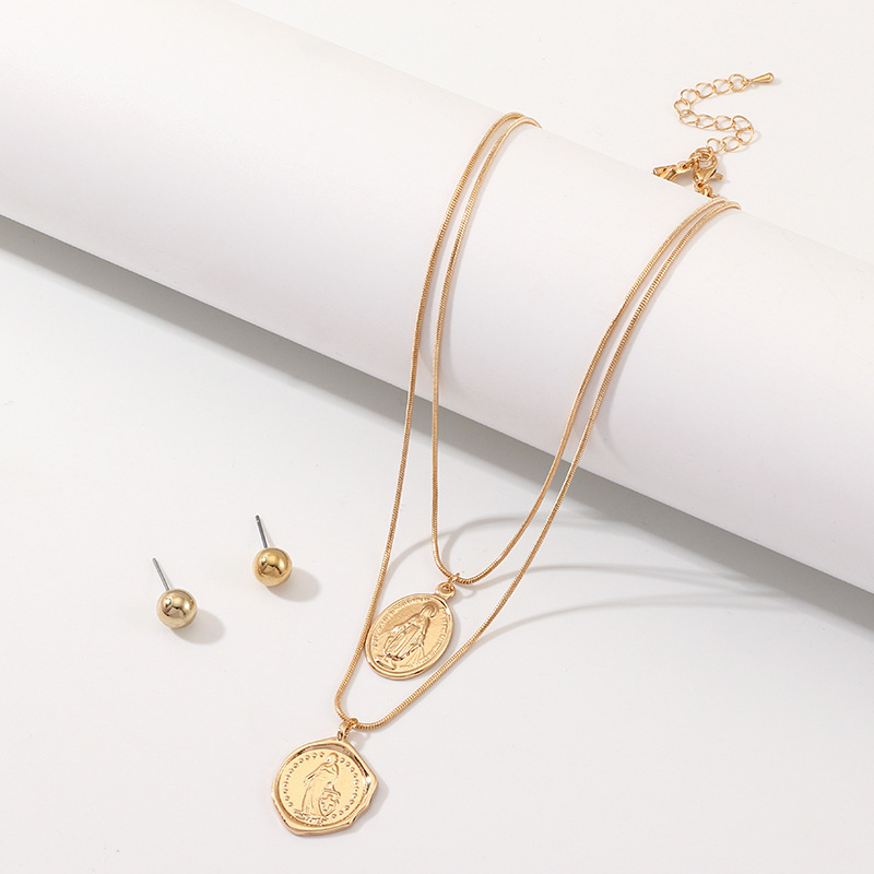 Metal Head Necklace Double Portrait Pendant