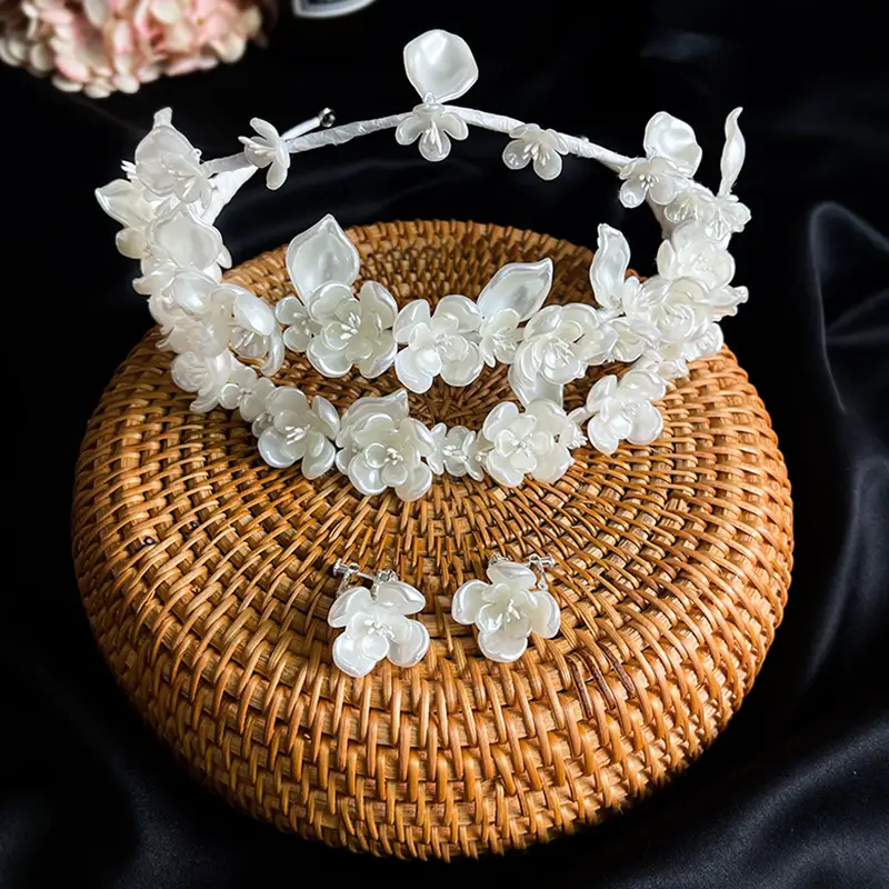 Bride Pearl Crown Earring Set Hair Accessories