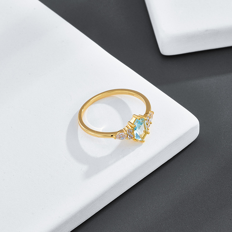 Luxury Girl Ring Natural Blue Topaz