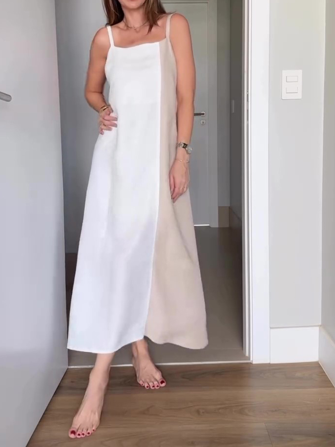 Contrast Color Suspender Dress