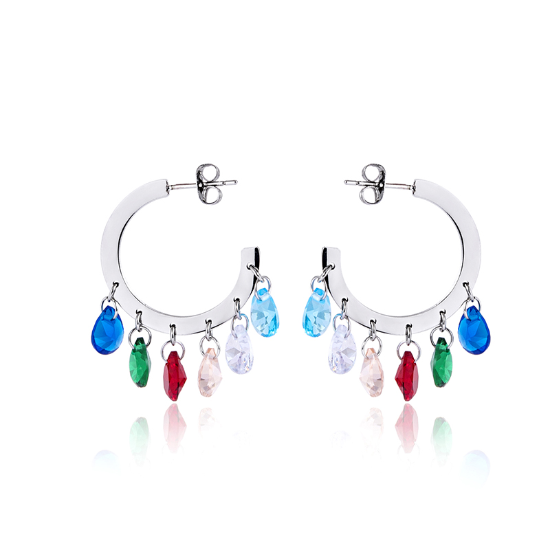 Title 9, Fashion Six-color Crystal Zircon Open Earrings ...