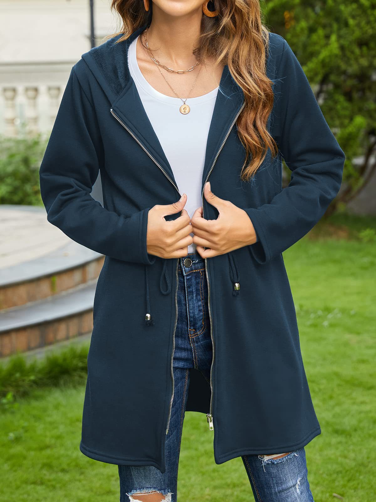 Solid Color Hoodie Fluff Scratch Jacket Jacket Cardigan Navy - Shop at LoveMi