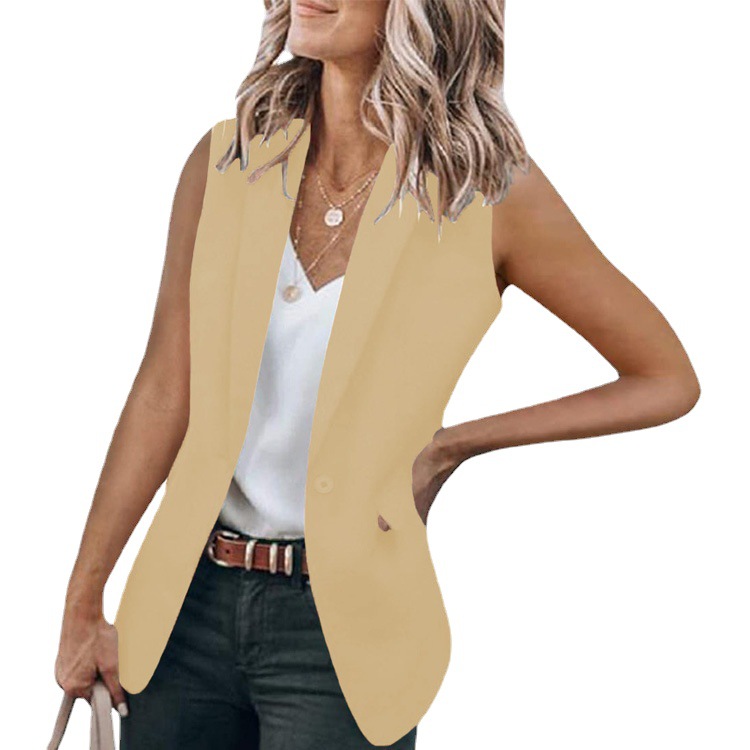 Women's Solid Color Loose Cardigan Sleeveless Suit Jacket