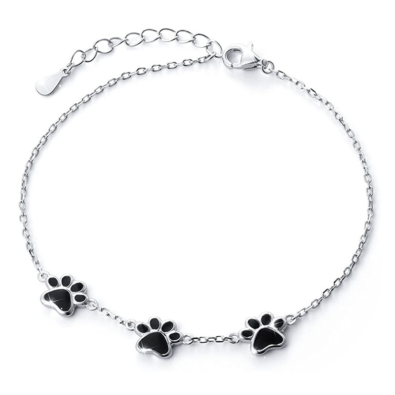 Title 2, Black Epoxy Dog Paw Silver Bracelet