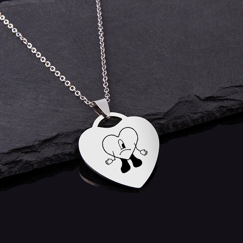 Bad Bunny Sad Heart Necklace For Women Men