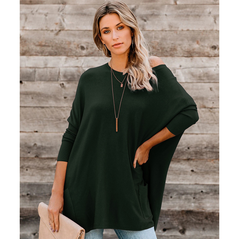 Loose Round Neck Solid Color Long Sleeve T-Shirt Sweater