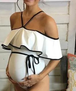 Maternity One Piece Beach Swimsuit White - Shop at LoveMi