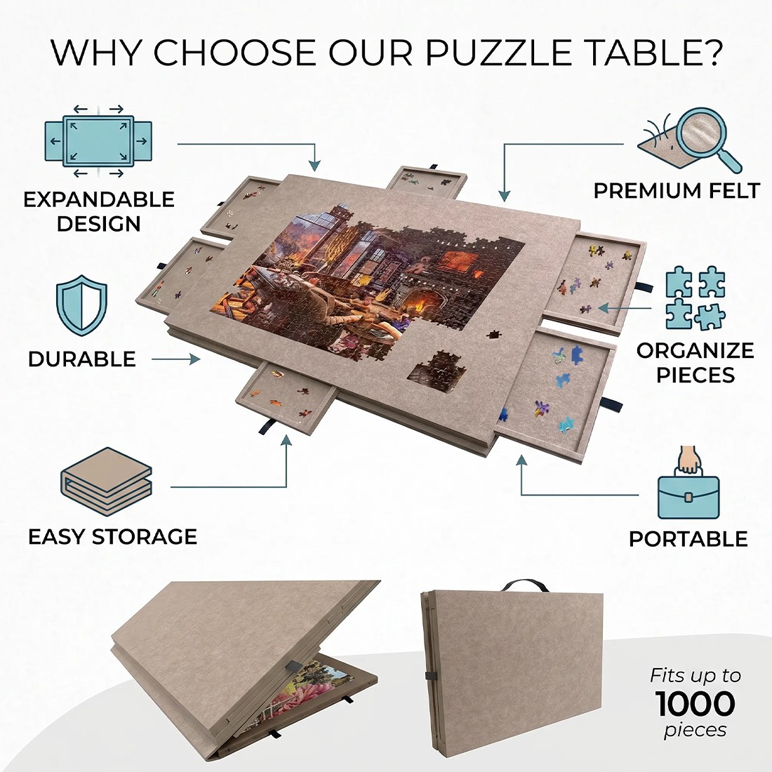 Felt Jigsaw Puzzle Board Portable Storage Table W 6 Slid Drawer 1000pcs — image 2