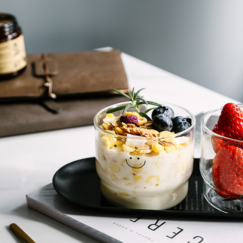 Glass Milk Cup Stackable Transparent Cup Breakfast