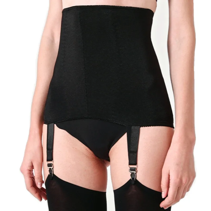 Ladies Suspender 4 Button Short Skirt High Waist Non-Slip Girdle - Black