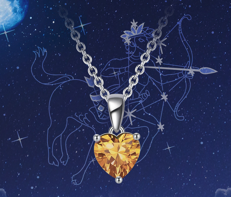 Sterling Silver Necklace Zodiac Three-Claw Birthstone