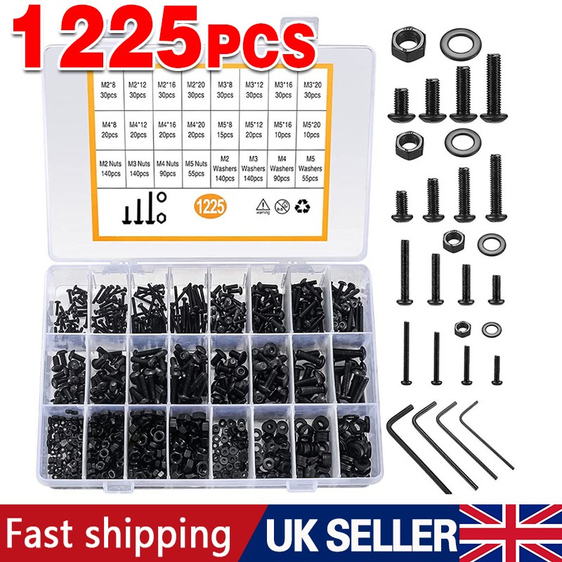 1225pcs Stainless Steel Hex Screws & Socket Bolts Nuts Set Assorted M2 M3 M4 M5 — image 2