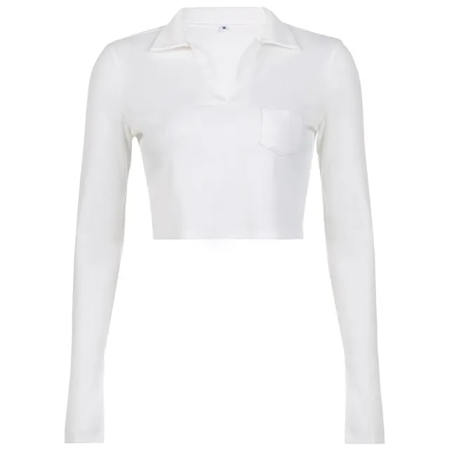 Basic Lapel Long Sleeved Shirt For Women White - Shop at LoveMi