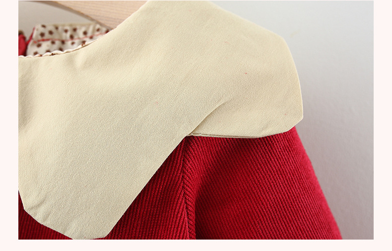 Pure Color Cartoon Bear Bag Corduroy Baby Dress