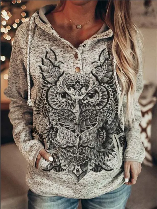 Women's Animal Wolf Print Casual Hoodie Owl Xl - Shop at LoveMi