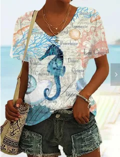 Digital Printed Bottoming Shirt Short Sleeve V-neck T-shirt - Style2 - View 1