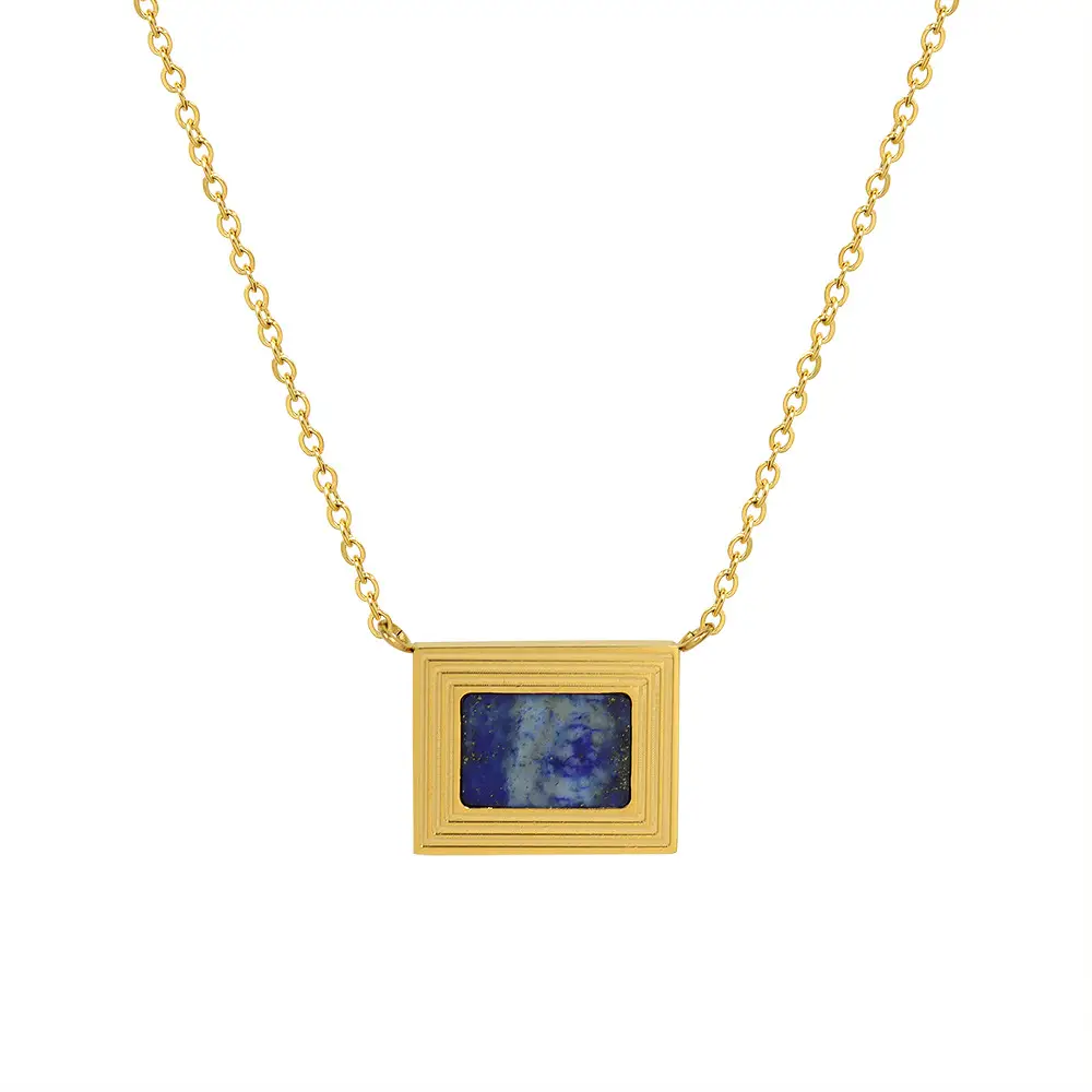 French Retro Lapis Lazuli Art Oil Painting Necklace Titanium Steel 18k Gold Clavicle Chain Ins Wind
