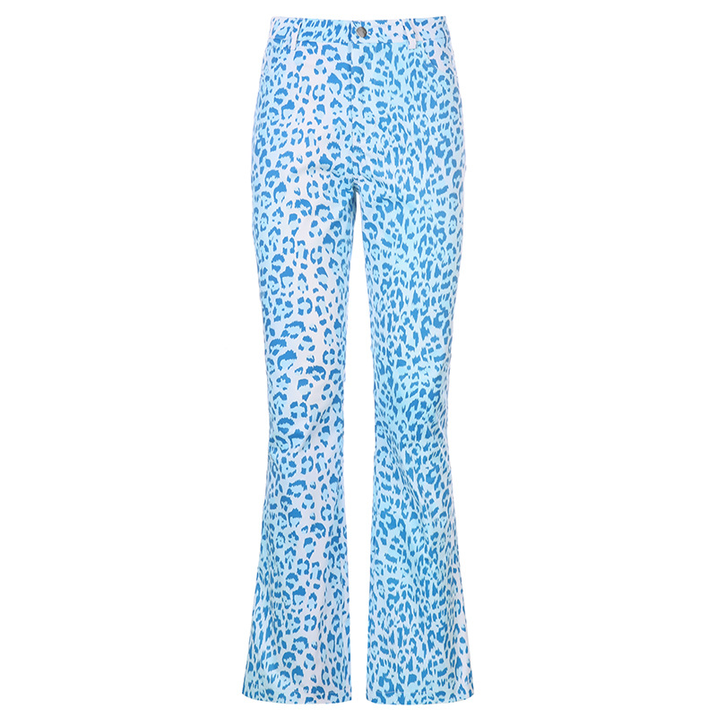 Title 3, Blauwe luipaardprint high waist slim straight-l...