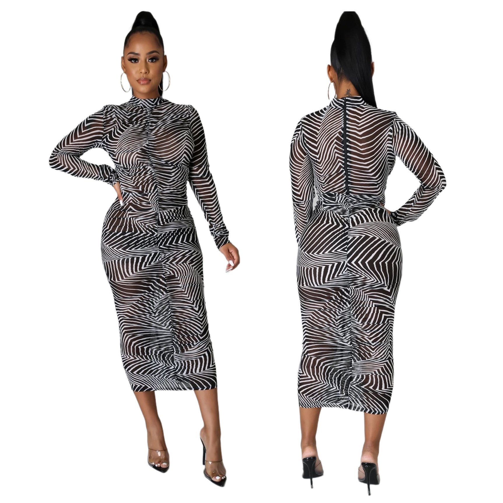 Fashion High Stretch Mesh Printed Dress