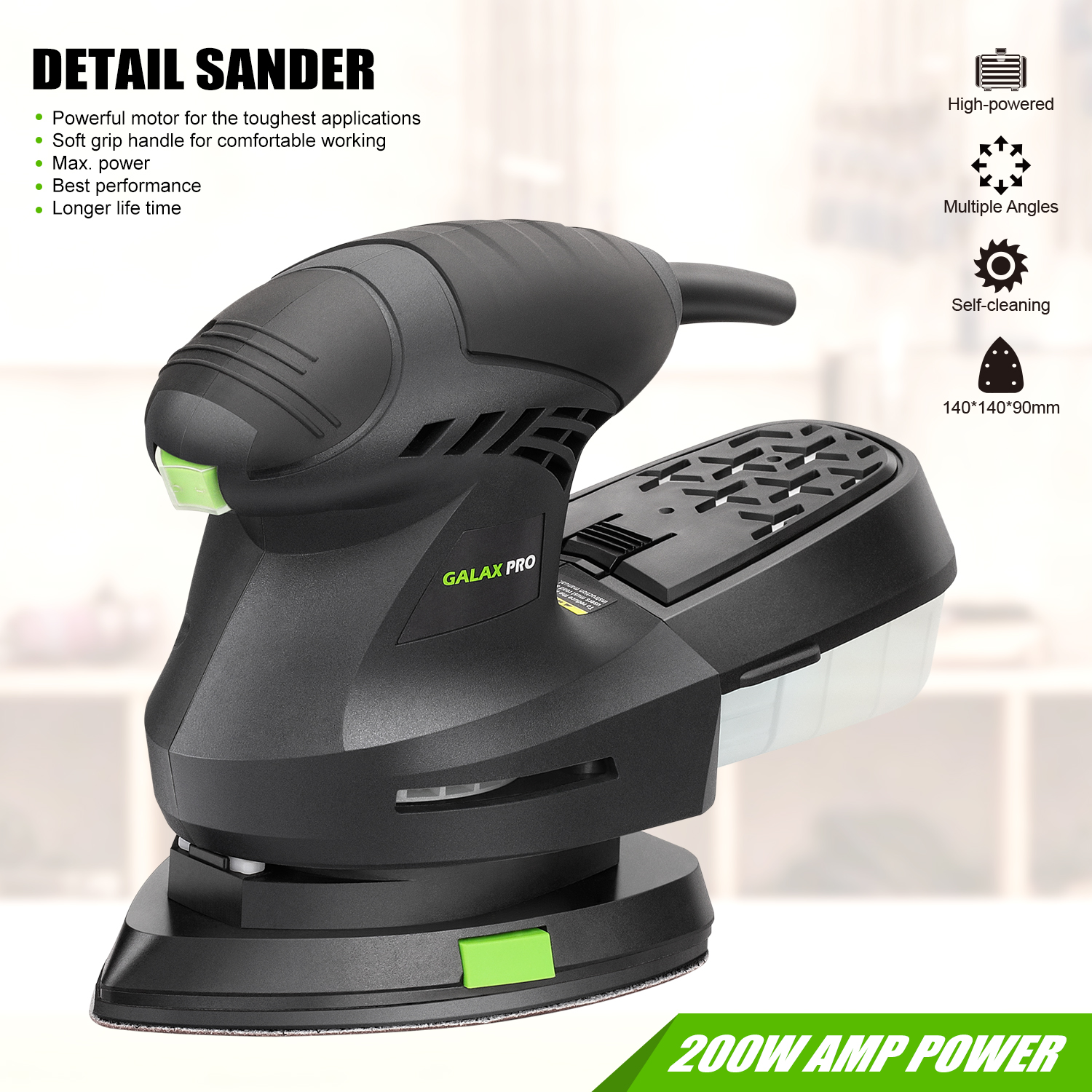 GALAX PRO 200W Detail Sander - 12000 OPM Electric Orbital Sander Paired With Dust Collection And 10 Pieces Of Sandpaper 6