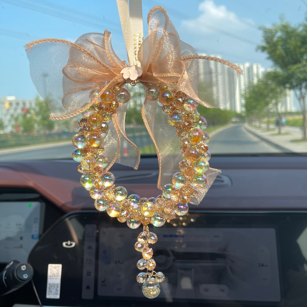 Title 1, Transparent Beaded Mesh Double-sided Bow Car Ha...