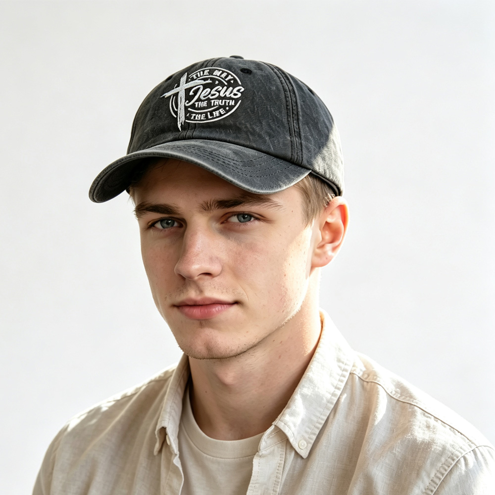 2pcs Vintage Washed Black Baseball Cap For Women Men, Jesus The Way The Truth The Life Cross Embroidered Faith Christian Hat — foto 3
