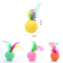 Pet Cat Toy Ball Latex Color Foam Band Feather Interaction - With Feather 10Pcs - View 1