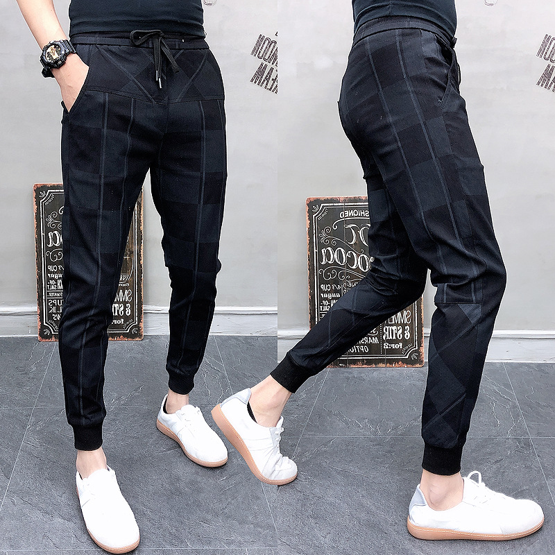 Summer Casual Pants Men's Korean Slim Plaid Pants