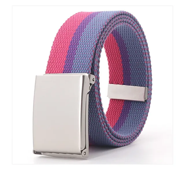 White Military Buckle Colored Belt Men's And Women's Canvas Denim Waistband Magenta - Shop at LoveMi