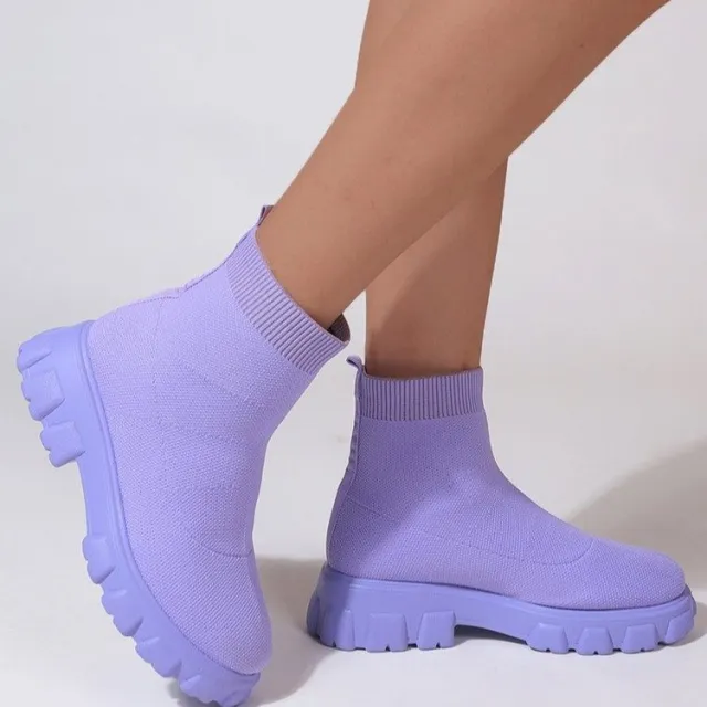 Fashion Ankle Boot Low Heel Sock Boots For Women Purple - Shop at LoveMi