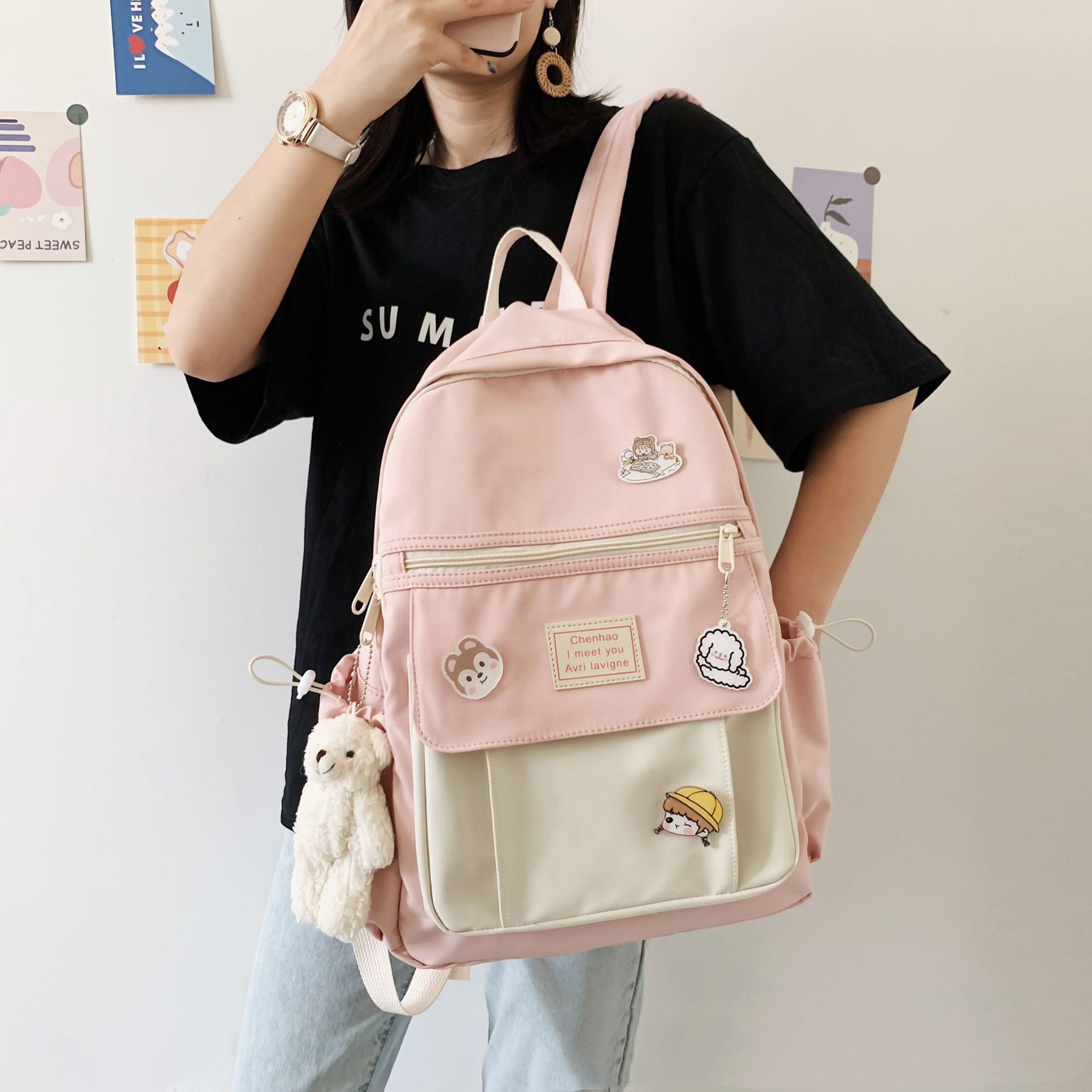 Title 1, Cute Female Harajuku Nylon Backpack School Bag ...