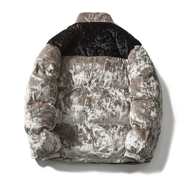 Stitching Contrast Color Velvet Thickened Collar Loose Cotton Jacket