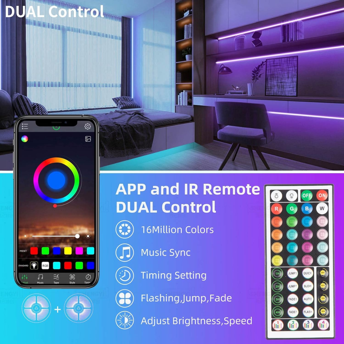 Remote Led Lights For Bedroom Room Lighting Flexible Home Decor thumbnail 2