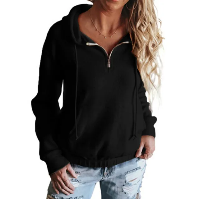 European And American Silver Fox Hooded Long sleeved Pullover Casual Jacket Women Black - Shop at LoveMi
