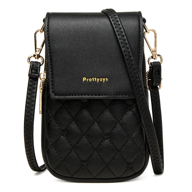 Plaid Sewing Design Mobile Phone Bags For Women Simple Buckle Multifunctional Crossbody Shoulder Bag Black - Shop at LoveMi