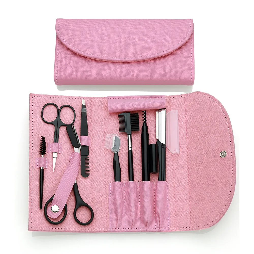 8-piece Set Of Beauty Tools Eyebrow Scraper And Eyebrow Clip - Pink