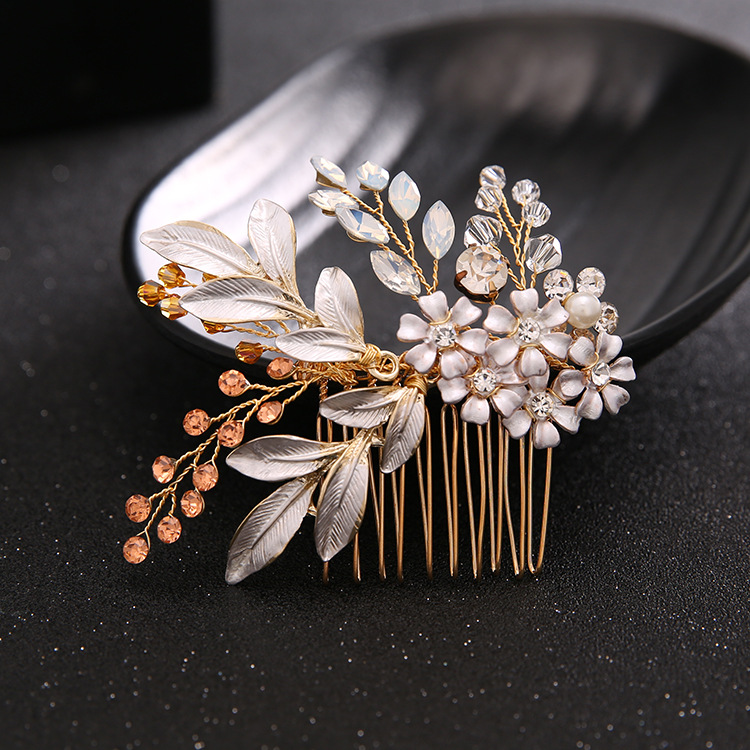New Handmade Hairband Gold Leaf Headdress Bridal Hair Accessories Bridal Jewelry Blonde Hair Comb - Shop at LoveMi