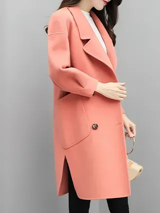 Medium To Long length Lantern sleeve Purple Woolen Coat For Petite Women Pink - Shop at LoveMi