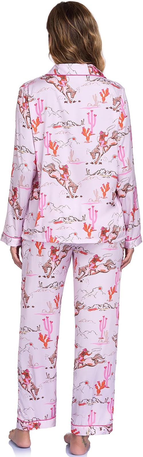 RONGTAI Womens Pajama Sets Button Down Long Sleeve Lapel Shirt With Pocket — image 8