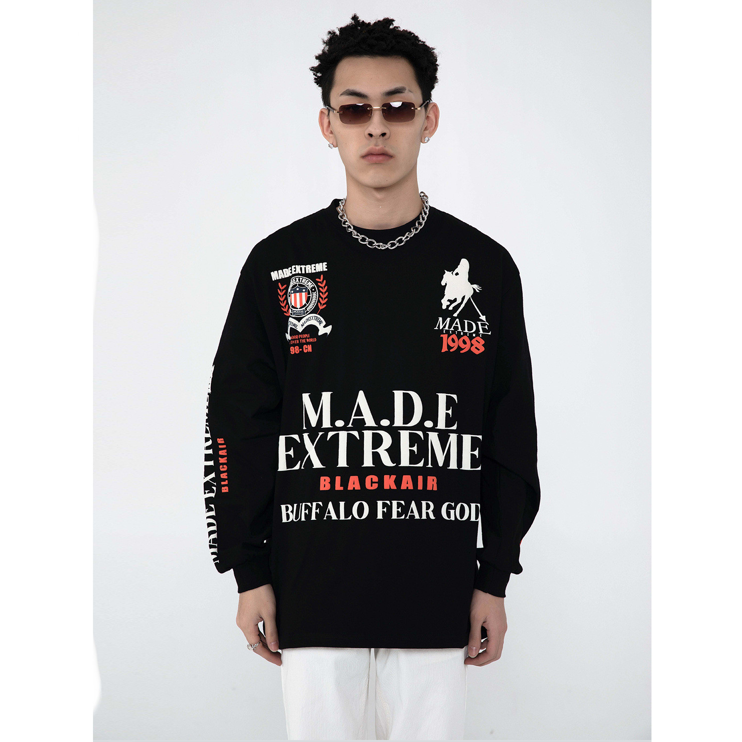 Creative Letter Round Neck High Street Long-sleeved T-shirt Men