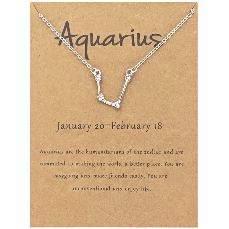 Twelve Constellation Diamond Necklace Ins Brown Card Rhinestone Clavicle Chain