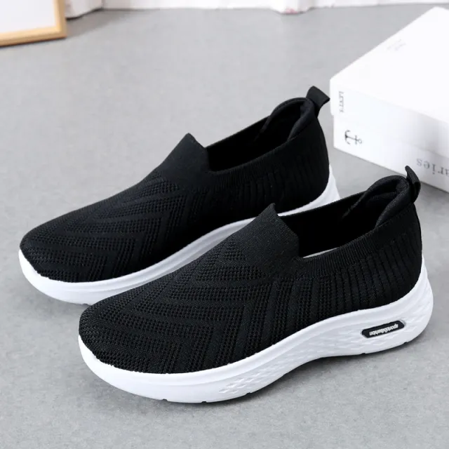 Casual Mesh Shoes Sock Slip On Flat Shoes For Women Sneakers Casual Soft Sole Walking Sports Shoe Black - Shop at LoveMi