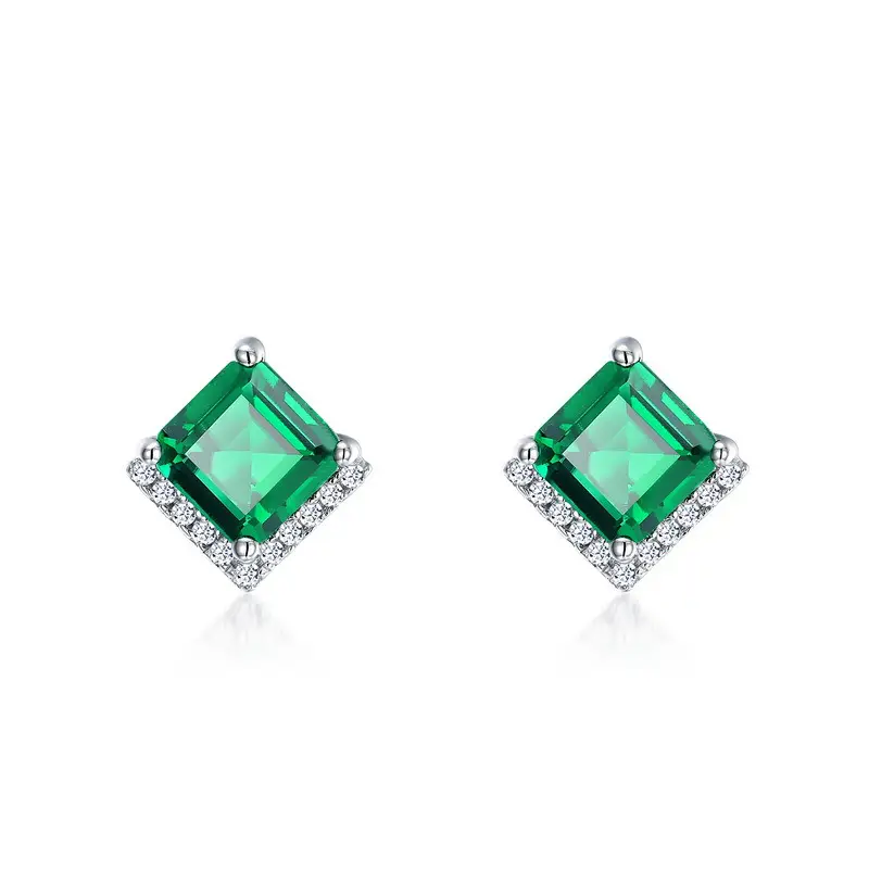 Women's Retro S925 Silver Emerald Stud Earrings