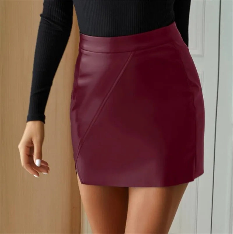 Retro high waist fashion irregular A-line bag hip skirt - Red Wine