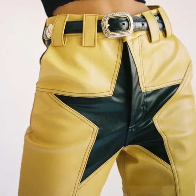 Ladies Autumn Contrast Color Pentagram Patchwork Pants Yellow - Shop at LoveMi